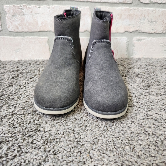 OshKosh B'Gosh Girls Ankle Boot  Grey /Pink Shimmer Strip Side Zip Size 2 - Picture 7 of 8